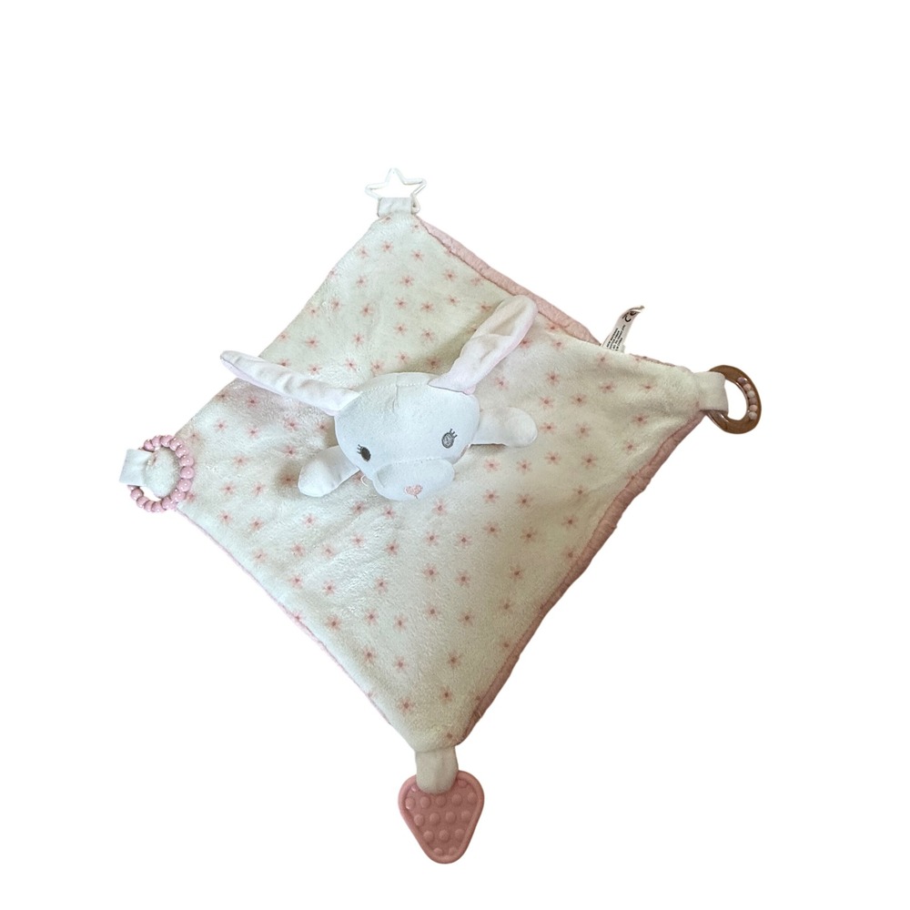Dreamgro Pink White Bunny Security Blanket Lovey Teether Toys Star Floral Plush